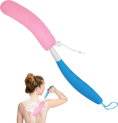 Vista 15 de Cepillo de ducha de mango largo de 15.35 pulgadas para el cuerpo, cepillo de espalda para ducha para hombres y mujeres, esponja de baño de mango