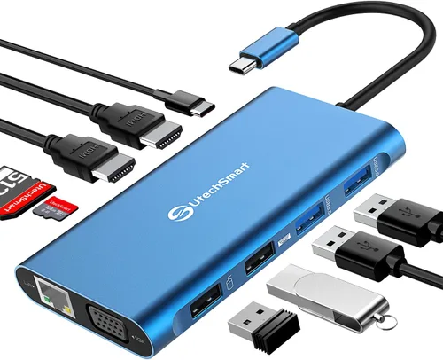 Vista 9 de UtechSmart Estación de Acoplamiento para Laptop con Triple Monitor USB-C - Muelle de 11-en-1 con 2 HDMI, VGA, PD3.0, Ranura para Tarjeta SD/TF, 4