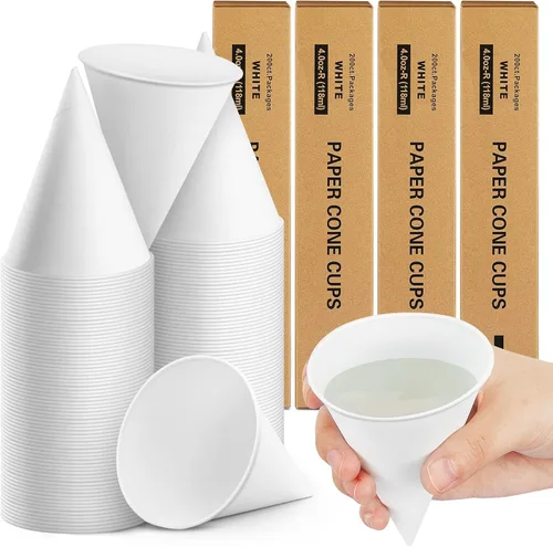Vista 14 de Roshtia 100 tazas de cono de papel de 6 onzas gruesas desechables para hielo afeitado, dispensador de enfriador de agua para granizados