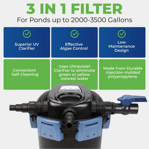 Vista 9 de Aquascape 95053 UltraKlean 2000 Galónes Filtro Biológico de Presión con Clarificador UV Esterilizador de 14 Vatios para Característica de Agua