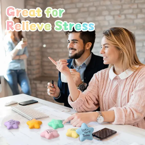 Vista 6 de Libima 30 bolas motivacionales para el estrés con forma de estrella a granel de 2.2 pulgadas, coloridas bolas de espuma para aliviar la ansiedad