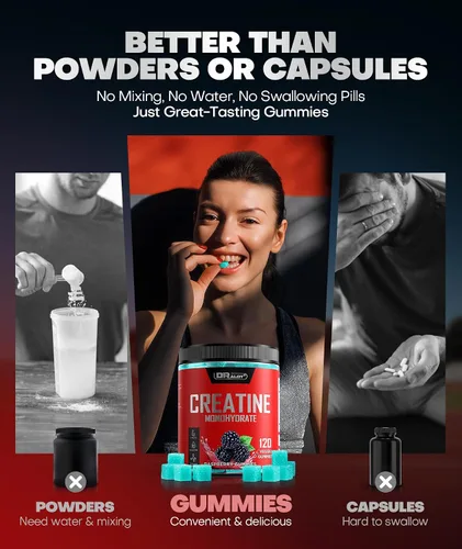 Vista 6 de 99.99% Creatine Monohydrate Gummies More 15% Strength, 5X Energy, Muscle, Recovery, Pre-Workout Complex Creatine for Women & Men with 5000mg