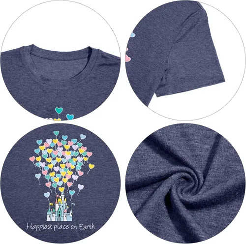 Vista 6 de Camisas mágicas para mujer, camisa Magic Kingdom, camiseta de manga corta con el lugar más feliz de la tierra, camiseta de vacaciones familiares