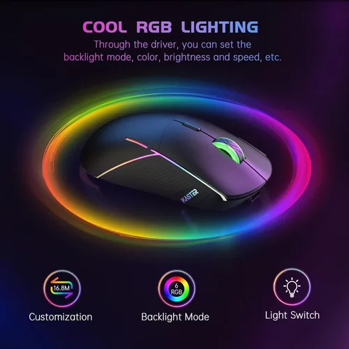 Vista 6 de FFJ Ratón Inalámbrico para Juegos, 24000 DPI, Ratón para Juegos Tri-Modo 2.4G/USB-C/Bluetooth 5.3, Ratón RGB Programable para Juego, Duración