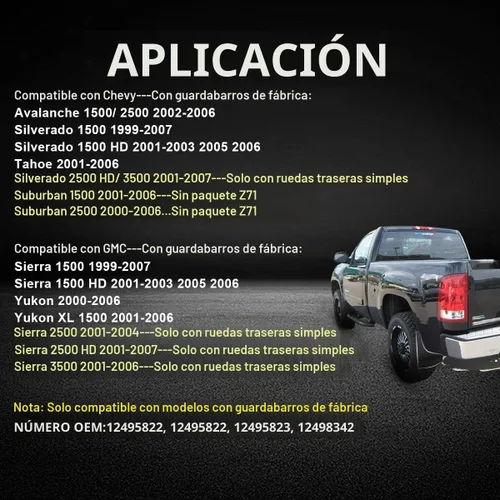Vista 9 de PIT66 guardabarros moldeados para salpicaduras de lodo, compatibles con Chevy Silverado GMC Sierra 1500 1999-2007, para Sierra 2500 3500 2007-2014