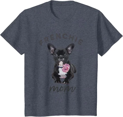 Vista 56 de Camiseta Bulldog Francés para Mujer, Frenchie Mom, Flor, Negro, S