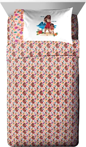 Vista 7 de Disney Moana - Juego de edredón individual de 5 piezas para niñas, color beige Bed in a Bag, Comforter Sheets Sham Pillowcase, Official