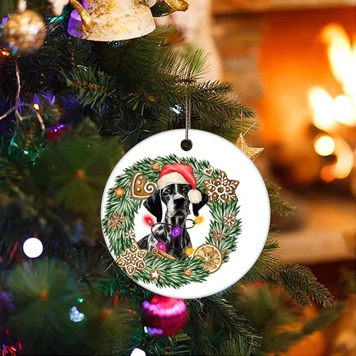 Vista 3 de Cheyan Divertida corona de perro y flores, adorno de porcelana de Navidad, decoración del hogar, colgantes de Navidad, amantes de los perros, adorno