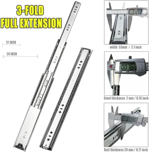 Vista 8 de Rieles de cajón resistentes de 12 pulgadas, 1 par, capacidad de carga de 100 libras, montaje lateral, extensión completa, rodamiento de bolas 53MM