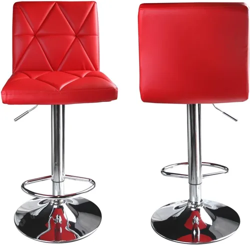 Vista 2 de Taburete para barra ajustable hidráulica Leader Accessories con respaldo cuadrado con líneas diagonales (2 unidades), Rojo