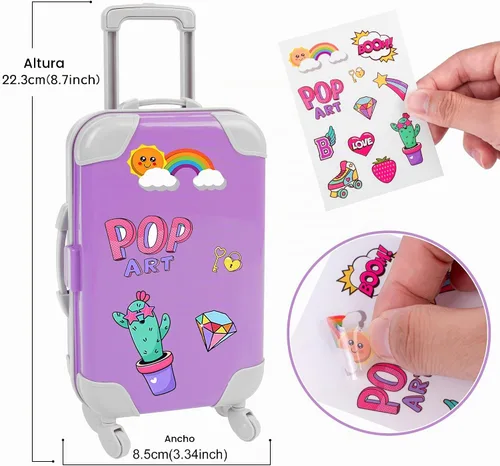 Vista 3 de ebuddy Juego de ropa para muñecas de 18 pulgadas y accesorios de viaje, juego con temática de unicornio para muñecas de 18 pulgadas, incluye Suite