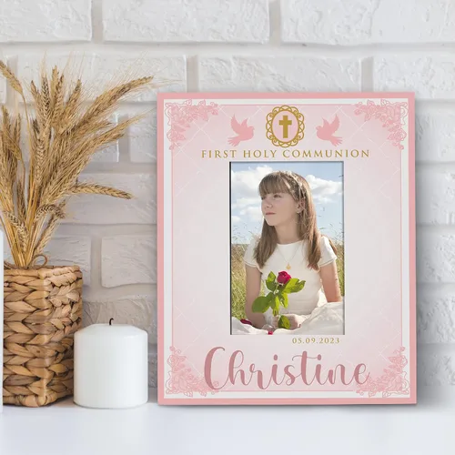 Vista 7 de Regalos de primera comunión para niños y niñas, marco de fotos personalizado de la primera comunión con nombre y fecha, 2 orientaciones para fotos