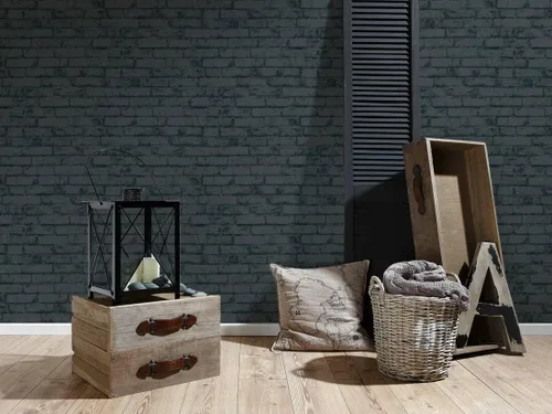 Vista 5 de CONCORD WALLCOVERINGS 907882 - Papel tapiz texturizado de ladrillo sintético, negro, 21 pulgadas x 33 pies (56 pies cuadrados), color negro