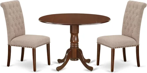 Vista 14 de East West Furniture DLBR3-BLK-17 - Juego de muebles de comedor de 3 piezas que contiene una mesa de comedor redonda con gotas y 2 sillas tapizadas