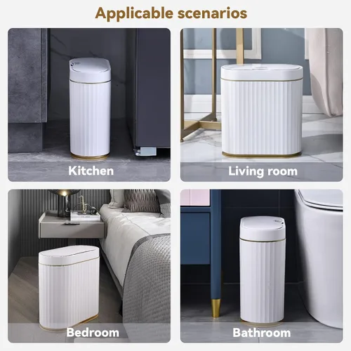 Vista 5 de ELPHECO Basurero de baño con tapa de 2.5 galones impermeable con sensor de movimiento, papelera automática para decoración de baño para dormitorio