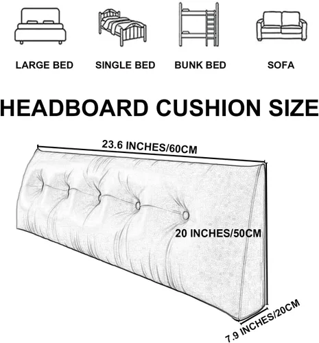 Vista 7 de Almohada triangular para cabecero, cojín triangular de color sólido, almohada de descanso en cama, almohada extraíble con soporte de cuña grande