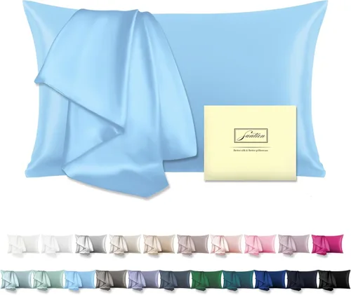 Vista 22 de Funda de almohada de seda para cabello y piel, suave, transpirable y resistente, funda de almohada de seda de tamaño Queen, fundas de almohada