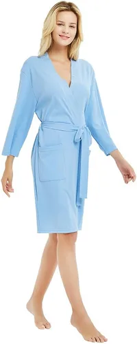 Vista 3 de U2SKIIN Batas para mujer, 100% algodón, ligeras, mangas 34, kimono, de punto, suave, para descansar, bata de baño corta