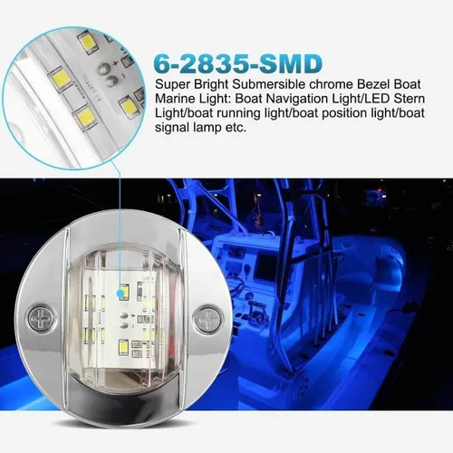 Vista 7 de Partsam 4 piezas de 3" pulgadas redondas luces marinas para barco cromadas, luces LED azules para montaje en popa, luces de anclaje de popa