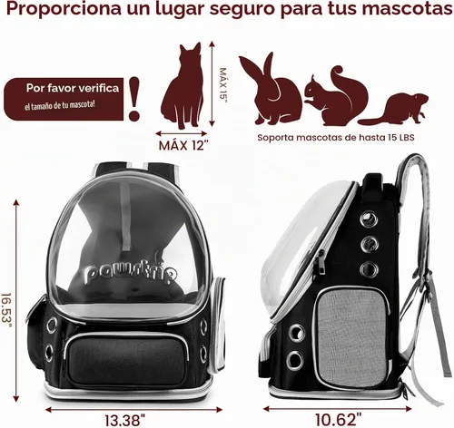 Vista 2 de Mochila Transportadora para gatos con ventana de burbujas de espacio grande, aprobada por aerolíneas, transportadora transpirable para mascotas