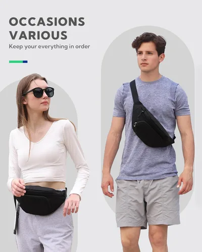Vista 2 de WATERFLY Cangurera cruzada grande bolsa de cintura delgada, bolsa deportiva para mujer y hombre, mochila de viaje a la moda, para correr, caminar
