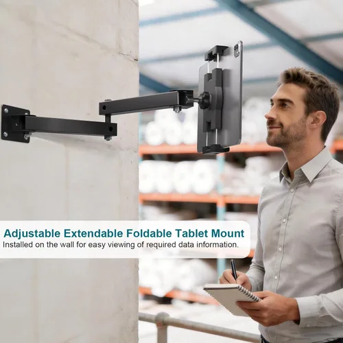 Vista 6 de Mippko Soporte plegable de pared para iPad, soporte para tableta, soporte ajustable de 360°, brazo articulado de aleación de aluminio extensible