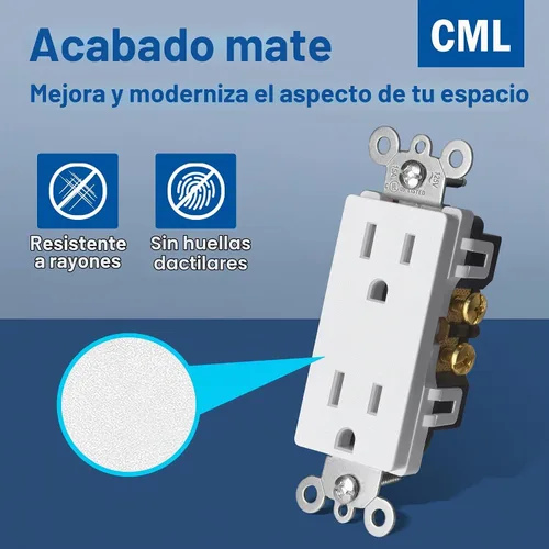 Vista 2 de CML - Paquete de 50 tomas de corriente de 15 amperios con resistente a Blanco mate