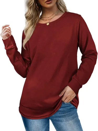 Vista 2 de Dofaoo - Sudaderas para mujeres, con cuello redondo, camisetas de manga larga, camisetas largas para usar con leggings