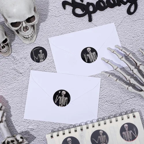 Vista 3 de Whaline 1000 calcomanías de Halloween, rollo autoadhesivo de esqueleto de Halloween, calcomanías de calavera de Halloween, calcomanías adhesivas