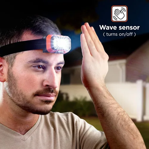 Vista 4 de BLACK+DECKER Linterna frontal recargable con sensor de onda, luz LED ultra brillante de 1,000 lúmenes, inclinación ajustable de 90°, 7 modos