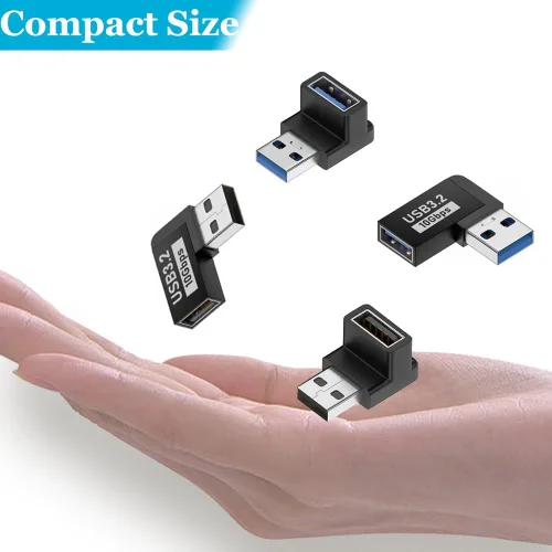 Vista 2 de Paquete de 4 adaptadores USB 3.1 macho a hembra de 10 Gbps de ángulo recto de 90 grados, conector de extensión de cable USB, 4 tipos para PC