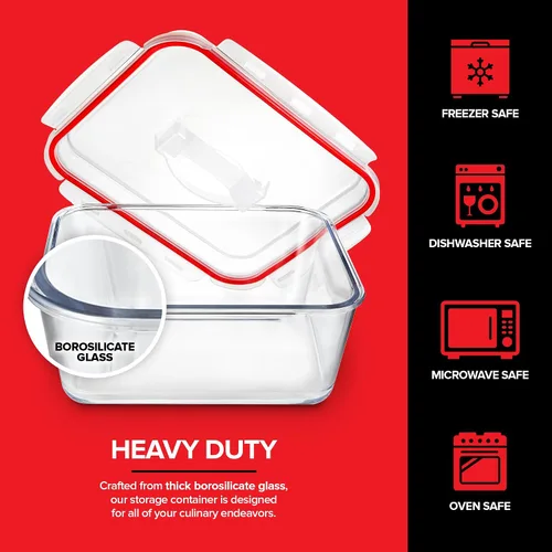 Vista 3 de Stock Your Home Recipiente rectangular extragrande de vidrio para almacenar alimentos con tapa, estilo moderno, hermético, a prueba de fugas