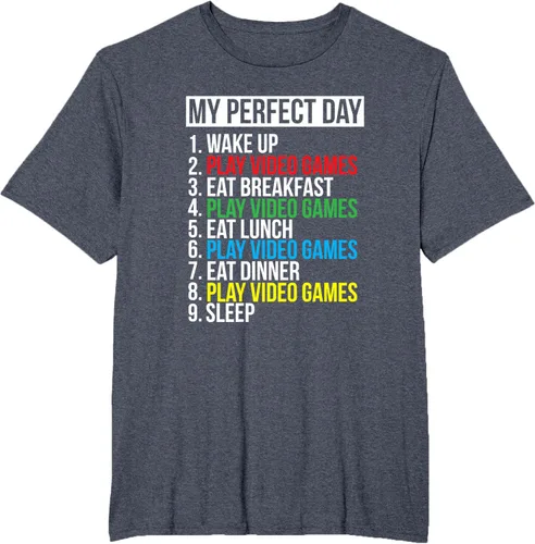 Vista 61 de My Perfect Day" - Camiseta negra de ajuste clásico, cuello redondo, manga corta, poliéster y algodón, Negro