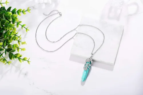 Vista 4 de XIANNVXI - Collar con dije de punto de cristal envuelto en flores Reiki, cristales curativos de piedras, collares de piedra de cuarzo para mujeres