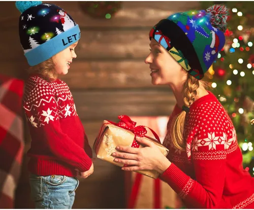 Vista 6 de SATINIOR 2 gorros de punto con luz LED de Navidad para fiestas de Navidad