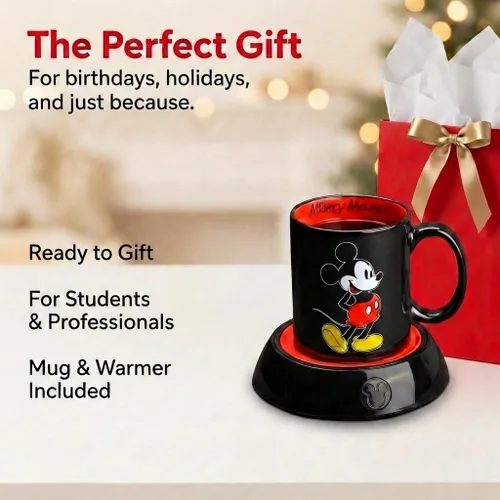 Vista 5 de Calentador de Tazas Mickey Mouse de Disney con Taza de 12 oz por Select Brands - Calentador de Tazas de Café con Taza de Cerámica Incluida - Plato