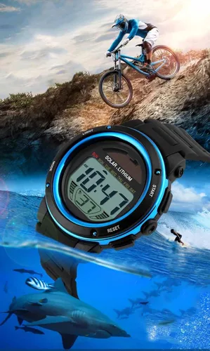 Vista 3 de MASTOP Reloj de pulsera con cronógrafo digital impermeable y multifunción, con energía solar LED