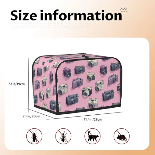 Vista 5 de Retro Camera Pink Print Toaster Cover 2 Slice, Toaster Oven Covers with Pockets for Kitchen Small Appliance Covers and Fingerprint Protection
