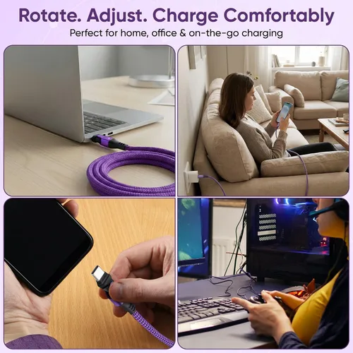 Vista 7 de Cable USB tipo C a C de rotación de 180° PD 240 W (1 paquete de 3.3 pies) USB2.0 480MBPS y cable de transferencia de datos Cable de carga