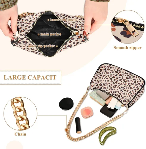 Vista 3 de Bolso de hombro con cadena pequeña para mujer, bolso de mano con cremallera