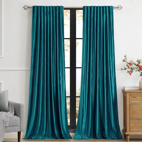 Vista 39 de PRIMROSE Cortinas de terciopelo champán de 63 pulgadas de largo para sala de estar, juego de 2 paneles opacos, bolsillo para barra, pestaña trasera