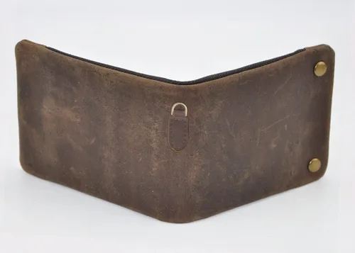 Vista 2 de Le'aokuu Cartera de piel auténtica para hombre 1003 con cadena a presión horizontal estándar (marrón)