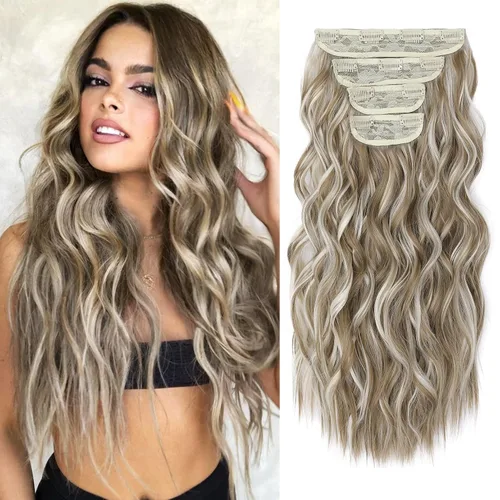 Vista 32 de REECHO Extensiones de cabello, 4 piezas, extensiones de cabello con clip HE001, extensiones de cabello sintéticas naturales y suaves para mujer