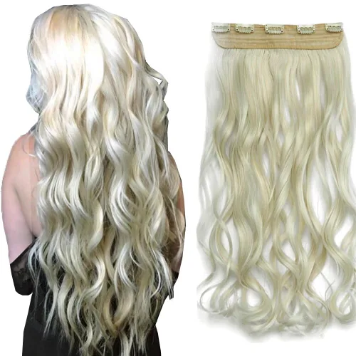 Vista 16 de Extensiones de cabello sintético de 24 pulgadas, 4.23 onzas, color negro, 5 clips, extensiones de cabello sintético resistentes al calor #1 (negro)