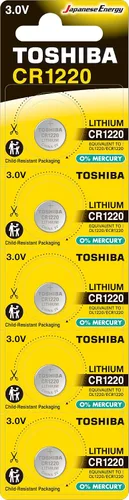 Vista 5 de Toshiba CR1220 - Paquete de ampolla resistente a los niños de celda de moneda de litio de 3 V (2 baterías)
