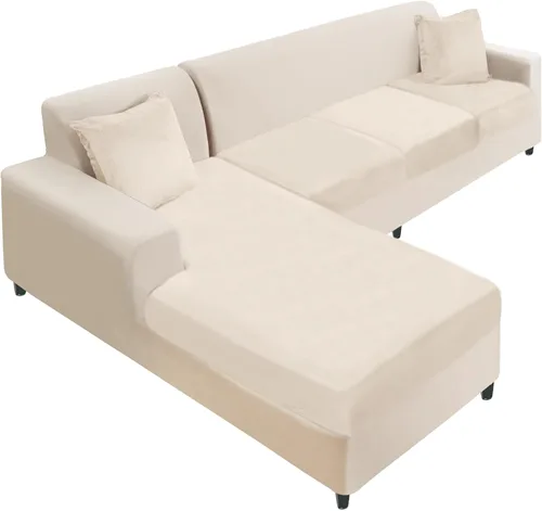 Vista 57 de NAISI Fundas de cojín de sofá de terciopelo elásticas de 1 pieza, fundas de asiento de sofá o respaldo, fundas suaves individuales para sofá Beige