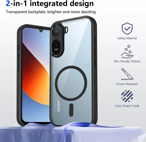 Vista 528 de Funda magnética transparente compatible con Xiaomi 17T, color negro 2 en 1 PC + TPU cubierta de teléfono a prueba de golpes, carcasa protectora