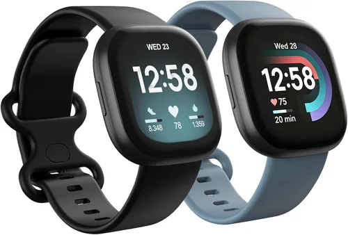 Vista 24 de Paquete de 2 bandas impermeables compatibles con Fitbit Versa 3/Fitbit Versa 4/Fitbit Sense/Sense 2, pulseras deportivas clásicas de repuesto suaves