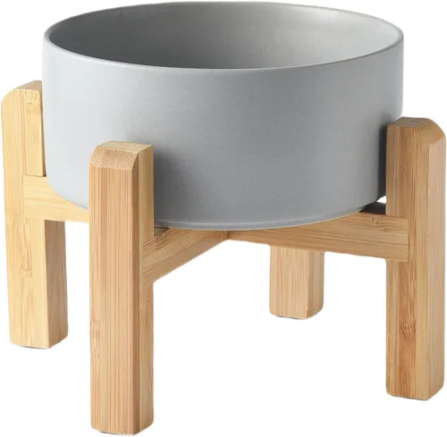 Vista 30 de Cuenco elevado de cerámica de 6 pulgadas para perros – Tazón de comida y agua para perros de 30 onzas con soporte elevado de bambú antideslizante
