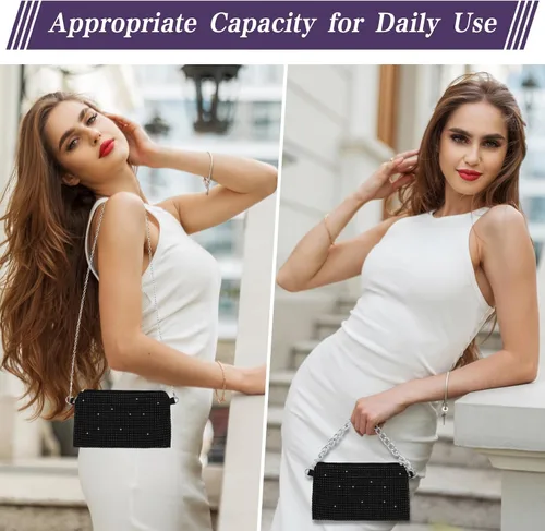 Vista 7 de Bolso de mano de noche brillante para mujer, bolsa de mensajero con purpurina con cadena desmontable para graduación, boda, fiesta, vacaciones